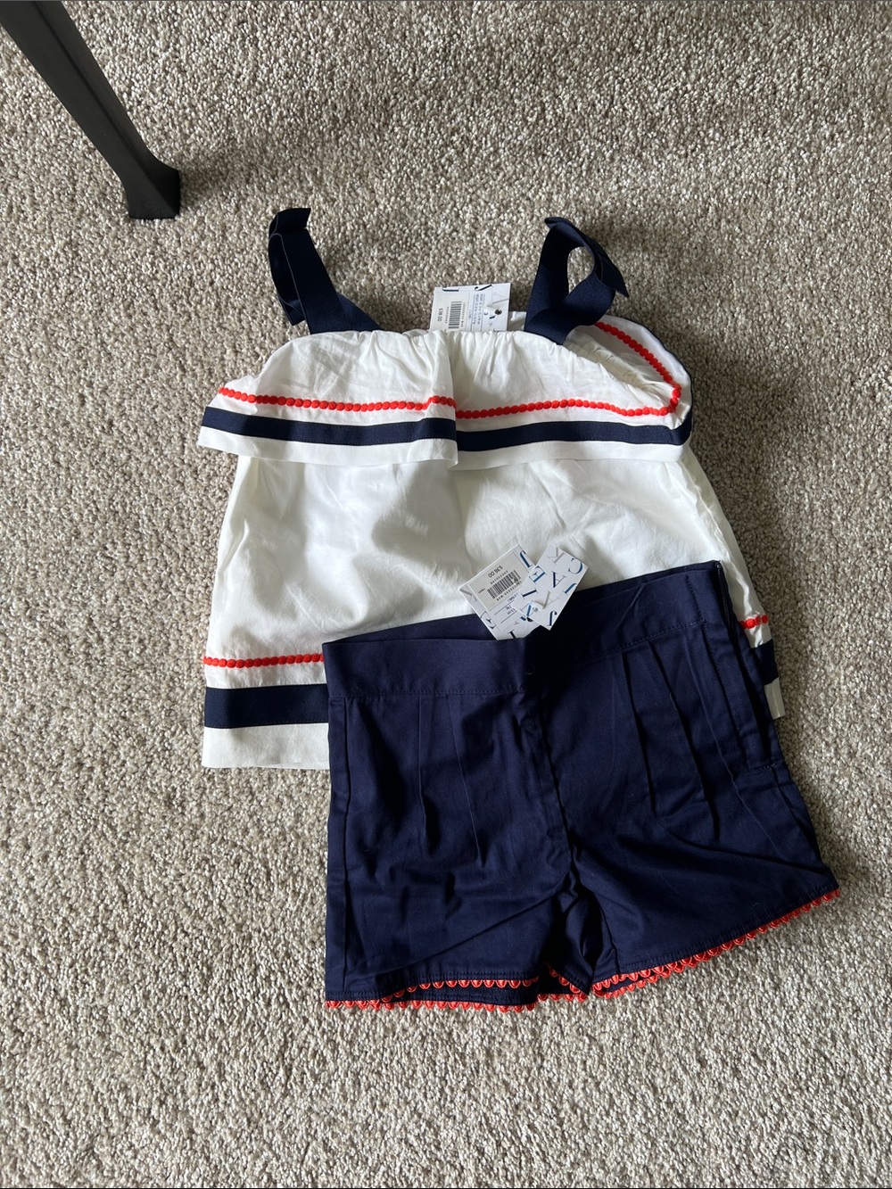 NWT: Janie and Jack Navy & White Girls' Two-Piece Summer Set with Red Trim